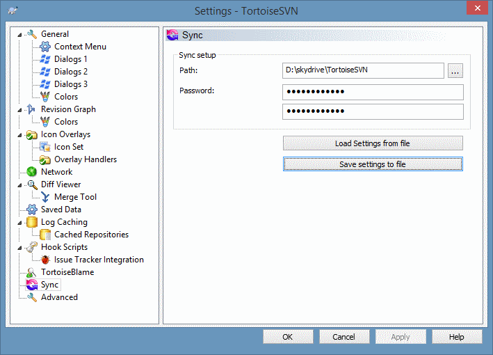 The Settings Dialog, Sync Page